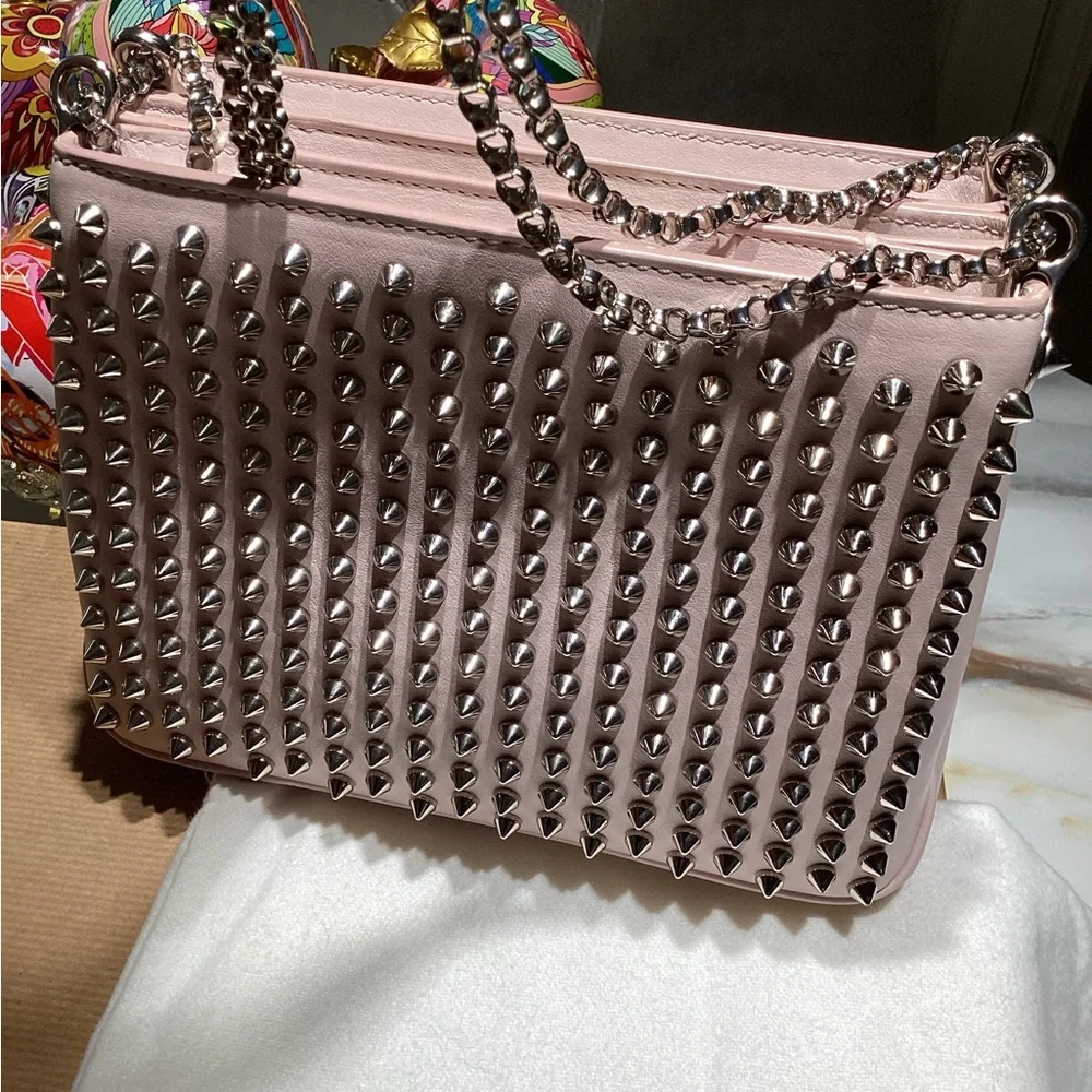 Christian Louboutin TRILOUBI SPIKE BALLERINA PINK SHOULDER BAG. NEW
